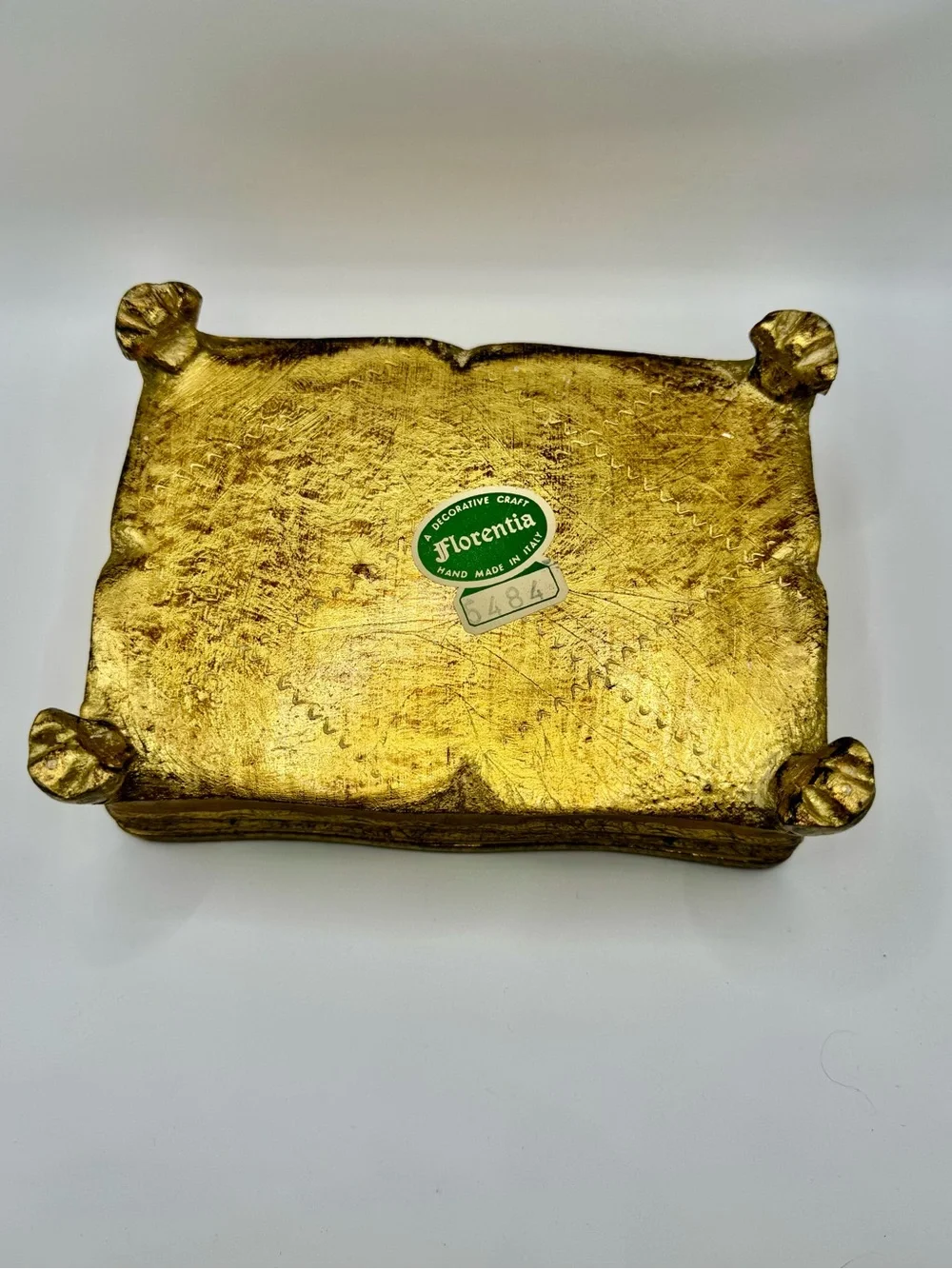 Vintage Florentine Gold Gilt Wood Jewelry Box w/Floral Design Florentia Italy